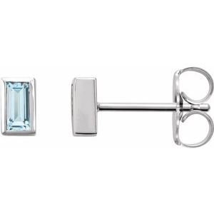 Sterling Silver Straight Baguette Shape 4 X 2 Mm Natural Sky Blue Topaz Bezel-Set Earrings