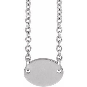 14K White Gold 1 Disc 7 X 5 Mm 18 In Polished Engravable Oval Disc Family Necklace