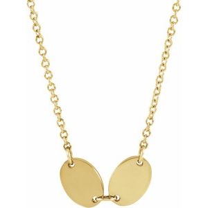14K Yellow Gold 2 Disc 7 X 5 Mm 18 In Polished Engravable Oval Disc Family Necklace