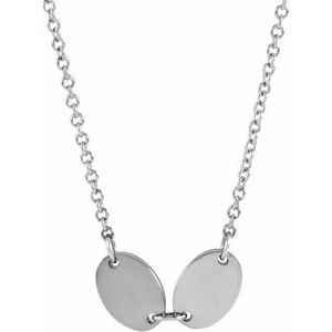 14K White Gold 2 Disc 7 X 5 Mm 18 In Polished Engravable Oval Disc Family Necklace