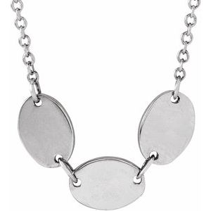 14K White Gold 3 Disc 7 X 5 Mm 18 In Polished Engravable Oval Disc Family Necklace