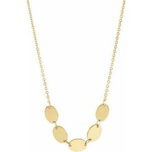 14K Yellow Gold 5 Disc 7 X 5 Mm 18 In Polished Engravable Oval Disc Family Necklace