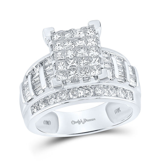 10K White Gold Princess Diamond Cluster Bridal Wedding Engagement Ring 2 Cttw, Womens Size: 5-10