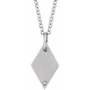 14K White Gold Round 1Mm G-H I1 .005 Ctw Natural Diamond Rhombus Necklace, Length: 18 In