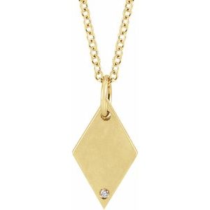 14K Yellow Gold Round 1Mm G-H I1 .005 Ctw Natural Diamond Rhombus Necklace, Length: 18 In