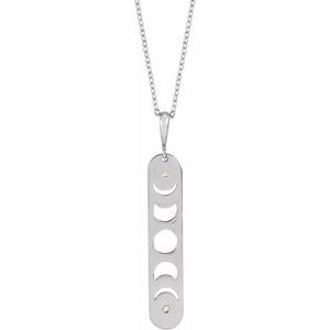 14K White Gold Round 1Mm G-H I1 .01 Ctw Natural Diamond Moon Phases Bar Pendant, Length: 18 In