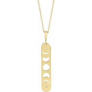 14K Yellow Gold Round 1Mm G-H I1 .01 Ctw Natural Diamond Moon Phases Bar Pendant, Length: 18 In