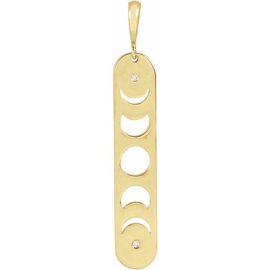 14K Yellow Or White Gold Or Sterling Silver Round 1Mm I1, G-H Polished .01 Ctw Natural Diamond Moon Phases Bar Pendant