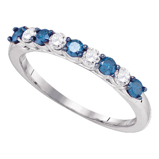 10K White Gold Womens Round Blue Color Enhanced Diamond Band Ring 1/2 Cttw, Womens Size: 5-10
