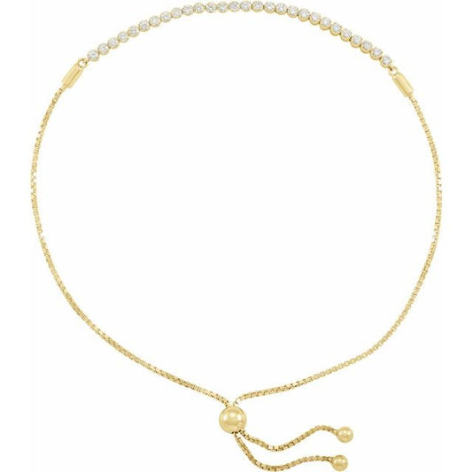 14K Yellow Gold Round  1.7Mm I1, G-H 9 1/2 In Polished 1/2 Ctw Natural Diamond Adjustable Bolo Bracelet