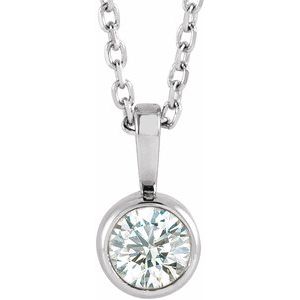 14K White Gold Round 4Mm Gh Si1-Si2 1/4 Ct Lab-Grown Diamond Solitaire Bezel-Set Necklace, Length: 18 In
