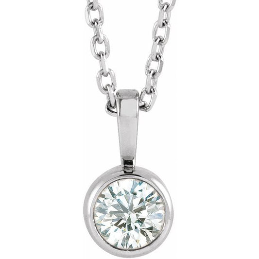 14K White Gold Round 4Mm I1, G-H 16-18 In Polished 1/4 Ct Natural Diamond Solitaire Bezel-Set Necklace