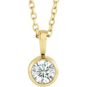 14K Yellow Gold Round 4Mm G-H I1 1/4 Ct Natural Diamond Solitaire Bezel-Set Necklace, Length: 18 In