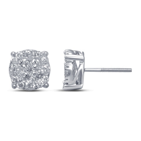 10K White Gold 0.72-0.76 Cttw Diamond Super Flower Earring