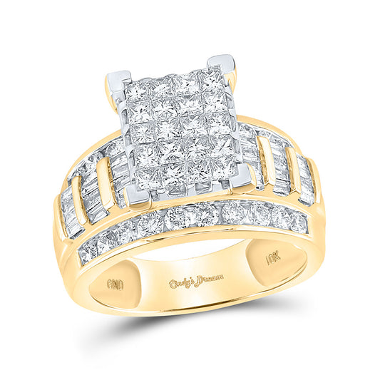 10K Yellow Gold Princess Diamond Cluster Bridal Wedding Engagement Ring 2 Cttw, Womens Size: 5-10