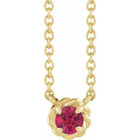 14K Yellow Gold Round 3 Mm 18 In Polished Natural Ruby Claw-Prong Rope Necklace