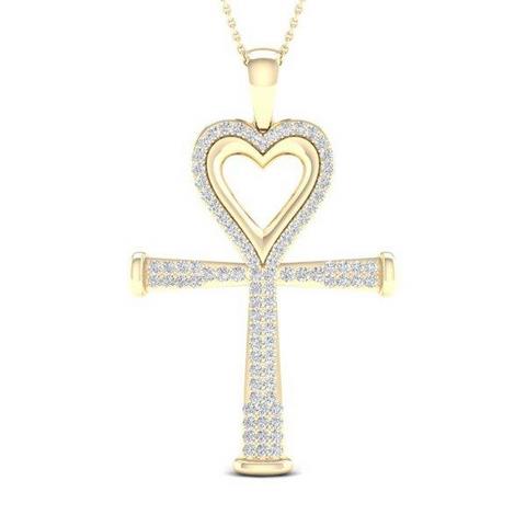 10K Yellow Gold 0.21 Cttw Diamond "Ankh With Heart" Charm