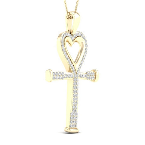 10K Yellow Gold 0.21 Cttw Diamond "Ankh With Heart" Charm