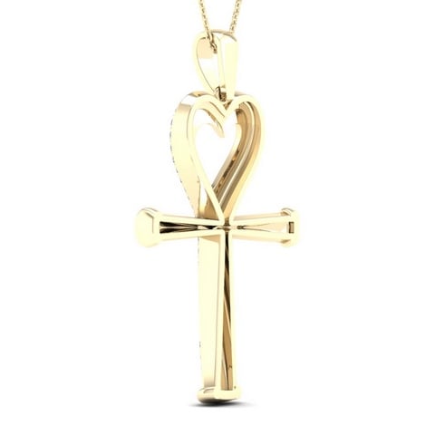 10K Yellow Gold 0.21 Cttw Diamond "Ankh With Heart" Charm