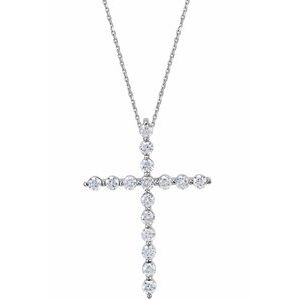14K White Gold Round 1.7Mm G-H I1 1/4 Ctw Natural Diamond Cross Necklace, Length: 18 In