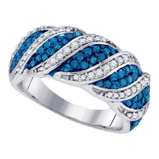 10K White Gold Womens Round Blue Color Enhanced Diamond Cascading Band Ring 3/4 Cttw, Womens Size: 5-10