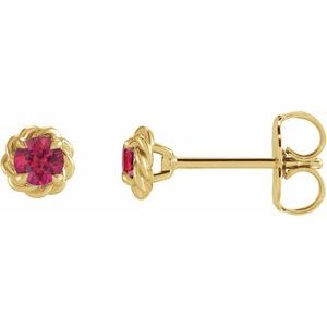 14K Yellow Gold Round 5.5 Mm Natural Ruby Claw-Prong Rope Earrings