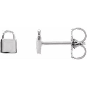 14K White Gold 5.06 X 3.34 Mm Pair Friction Backs Included Polished Petite Lock Stud Earrings