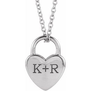 14K White Gold 12.1 X 8.6 Mm 16-18 In Polished Engravable Heart-Shaped Lock Necklace