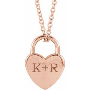 14K Rose Gold 12.1 X 8.6 Mm 16-18 In Polished Engravable Heart-Shaped Lock Necklace