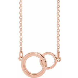 14K Rose Gold 15.49 X 9.71 Mm 16-18 In Polished Interlocking Circle Necklace