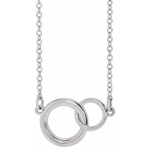14K White Gold 15.49 X 9.71 Mm 16-18 In Polished Interlocking Circle Necklace