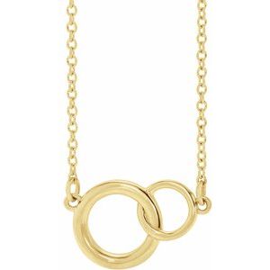 14K Yellow Gold 15.49 X 9.71 Mm 16-18 In Polished Interlocking Circle Necklace