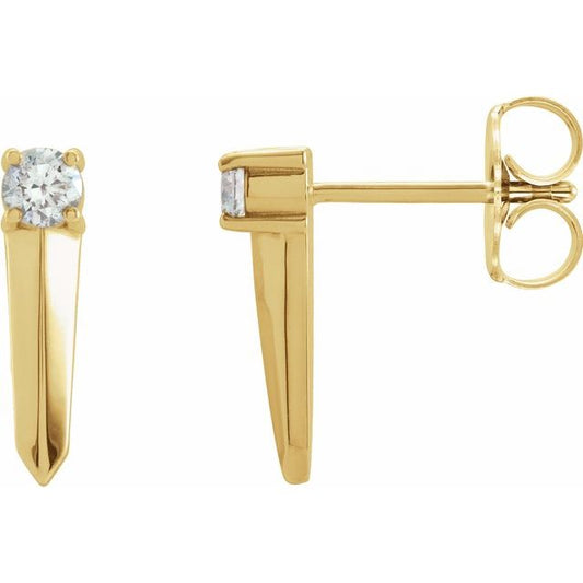14K Yellow Gold 2.8 Mm Round Friction Back Polished 1/6 Ctw Natural Diamond Knife Edge Bar Earrings