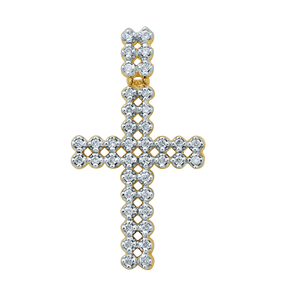 10K Yellow Gold 0.25-0.26 Cttw Diamond "Cross" Charm