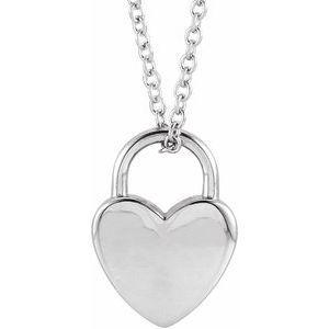 14K White Gold 12.1 X 8.6 Mm 16-18 In Polished Engravable Heart-Shaped Lock Necklace