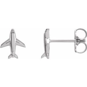 14K White Gold 8.32 X 6.94 Mm Pair Friction Back Included Polished Airplane Earrings