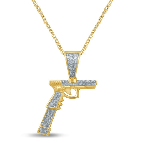 10K Yellow Gold 0.24-0.27 Cttw Diamond "Guns" Pendant