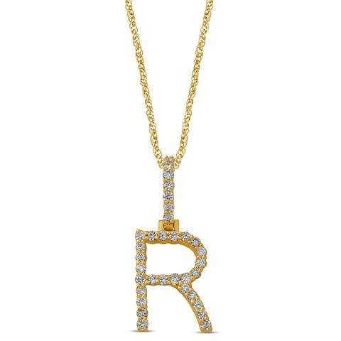 10K Yellow Gold Diamond Dark Polish Initial Charm
