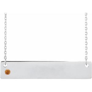Sterling Silver Round 2 Mm  Natural Citrine Engravable Family Necklace, Length: 18 In