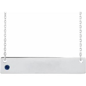 Sterling Silver Round 2 Mm  Natural Blue Sapphire Engravable Family Necklace, Length: 18 In