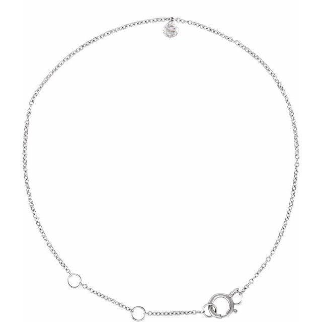 14K White Gold  Round 3.5 Mm 6 1/2-7 1/2 In I1, G-H Polished 1/6 Ct Natural Diamond Solitaire Adjustable Bracelet