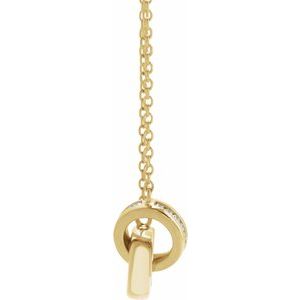 14K Yellow Gold Round 1Mm G-H I1 .08 Ctw Natural Diamond Interlocking Circles Necklace Center, Length: 18 In