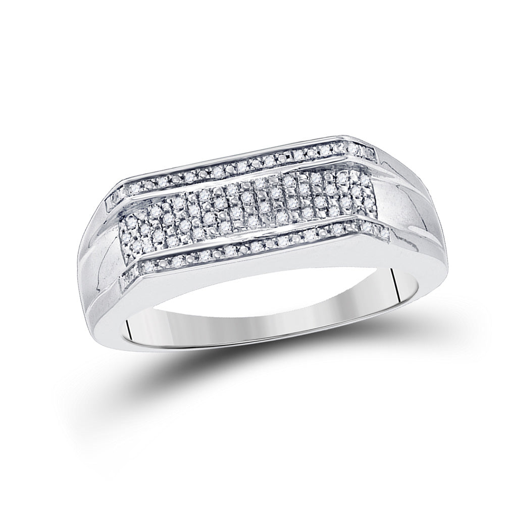 Sterling Silver Mens Round Diamond Flat Band Ring 1/6 Cttw, Mens Size: 7-13
