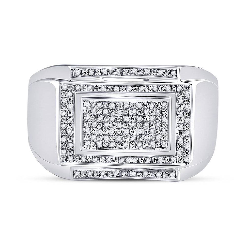 Sterling Silver Mens Round Diamond Cluster Ring 1/5 Cttw, Mens Size: 7-13