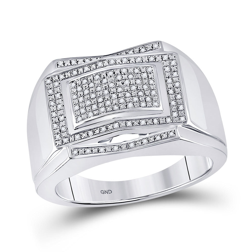 Sterling Silver Mens Round Diamond Cluster Ring 1/5 Cttw, Mens Size: 7-13
