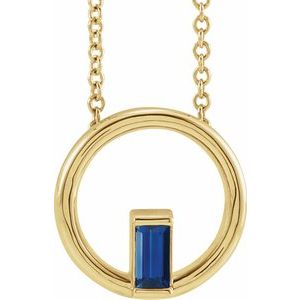 14K Yellow Gold Straight Baguette 4 X 2 Mm  Natural Blue Sapphire Circle Baguette Necklace, Length: 18 In