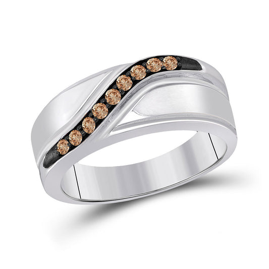 Sterling Silver Mens Round Brown Diamond Wedding Band Ring 1/4 Cttw, Mens Size: 7-13