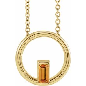 14K Yellow Gold Straight Baguette 4 X 2 Mm  Natural Citrine Circle Baguette Necklace, Length: 18 In