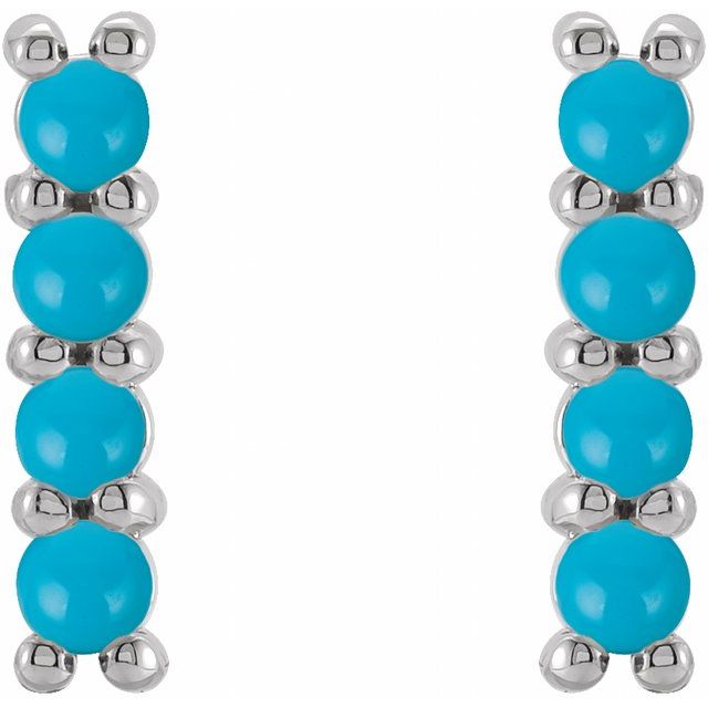 14K White Or Yellow Gold 2 Mm Round Friction Back Polished Natural Turquoise Cabochon Bar Earrings