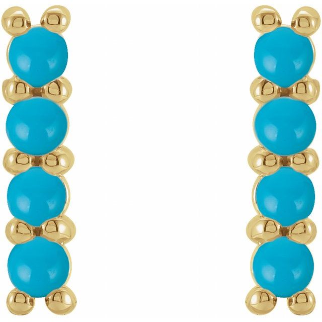 14K White Or Yellow Gold 2 Mm Round Friction Back Polished Natural Turquoise Cabochon Bar Earrings